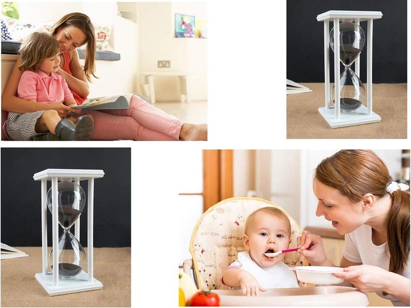 Lodunsyr Hourglass Timer for 60 Minutes Sandglass Timer for Kitchen Living Room Home Office Desk Bedroom Party Festival Coffee Table Book Shelf School Game Sand Timer Clock (White Frame Black Sand) - Image 3